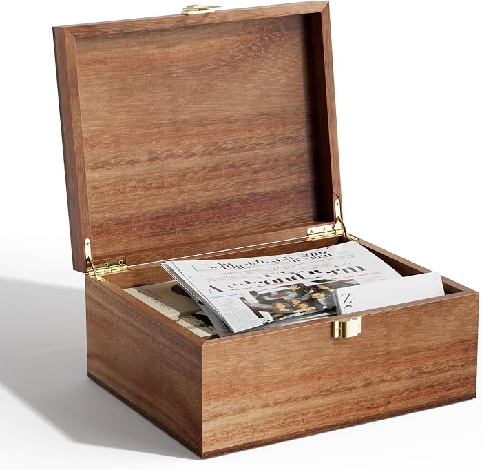 Wooden Keepsake Box, Acacia Memory Box with a Hinged Lid, Wooden Storage box, for Picture Letter ... | Amazon (US)