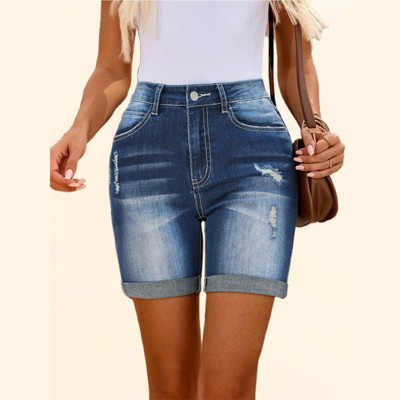 Clearlove Womens Denim Shorts Straight Leg Cuff Hem Jean Shorts Ripped Denim Pants Washed Denim Shorts Stretchy Skinny Jean Shorts, blue - Small | Target