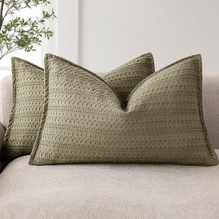 Foindtower Set of 2 Decorative Cotton Waffle Weave Lumbar Throw Pillow Covers Euro Shams Cushion ... | Amazon (US)