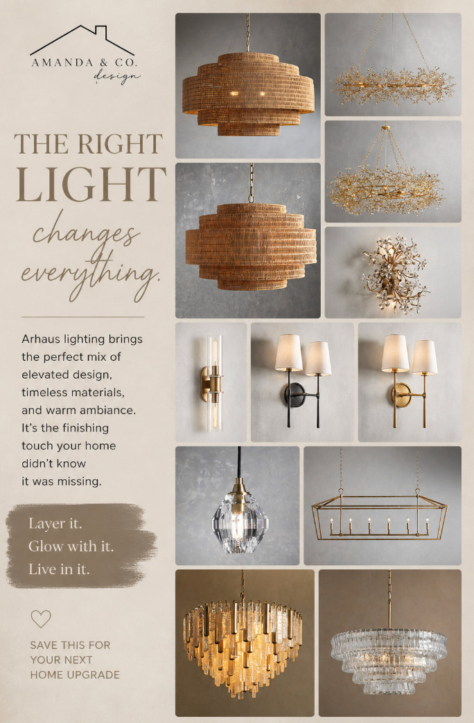 Lighting is the difference between a room that looks done… and one that actually feels finished

Arhaus lighting brings that layered glow every space is missing—warm bulbs, sculptural chandeliers, and sconces that add depth without trying too hard

This is how you create that effortless, elevated look
not more decor… better lighting

Save this if your space feels off and you can’t figure out why

#amandandcodesign #lightingdesign #ltkhome 

 #LTKHome