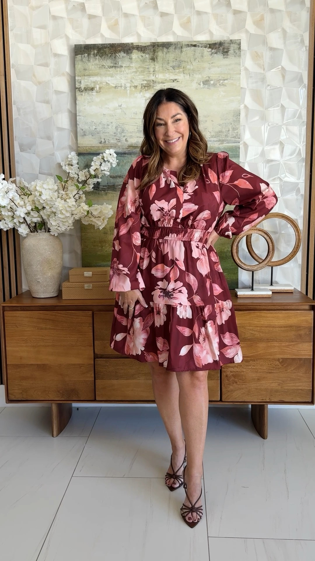 Burgundy and blush florals are peak fall-pretty. 🌷 This long-sleeve mini is dressy enough for date night but flowy and comfy enough for all day.

#LTKSeasonal #LTKOver40 #LTKMidsize