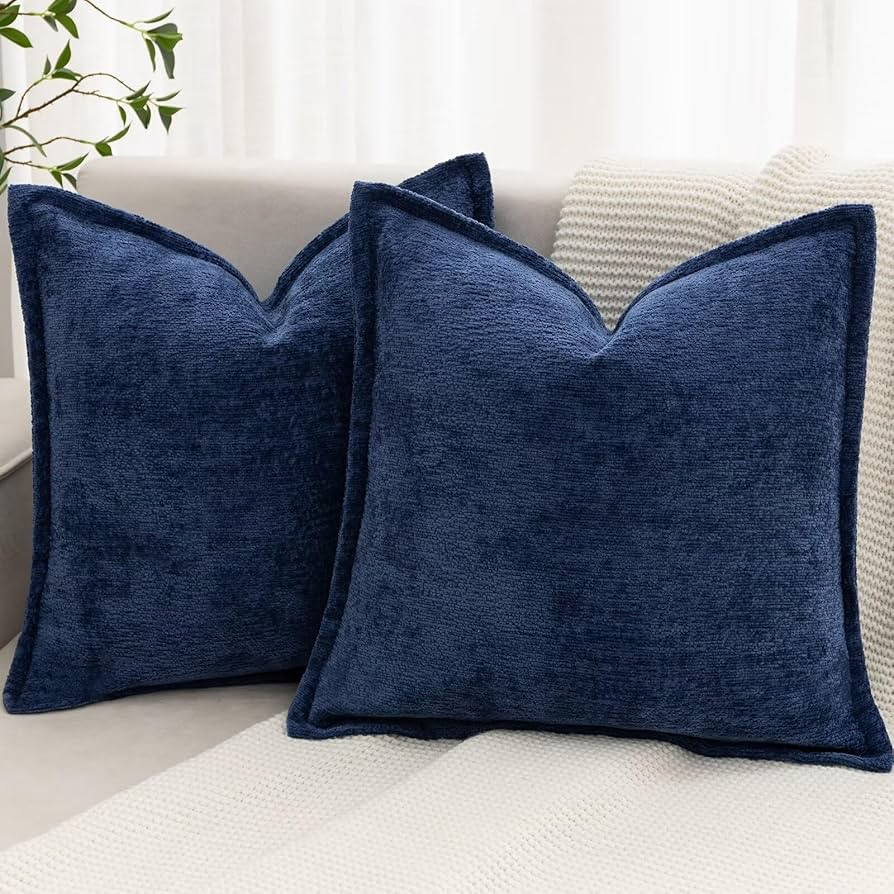 BAOLIZEGAO Navy Blue Decorative Throw Pillow Covers 20x20 Inch Set of 2 Cozy Soild Chenille Cushi... | Amazon (US)
