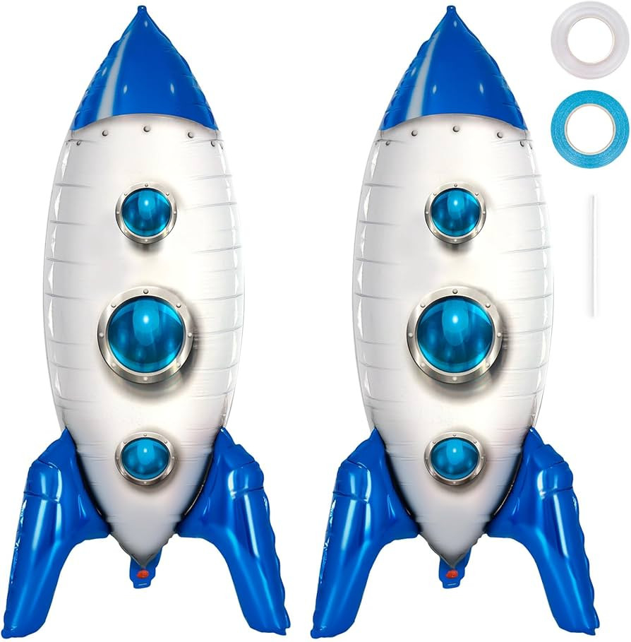 2 Pcs Large Blue Rocket Balloons for Kids,Rocket Ship Balloon,Outer Space Foil Mylar Balloons for... | Amazon (US)