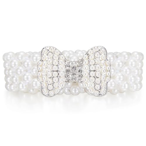 Barry.Wang 2pcs Pearl Belts Gift for Women Wedding Sash Belt for Dress Crystal Rhinestone Off White Waist Chain 95cm (Y Hello Kity Bow) | Amazon (US)