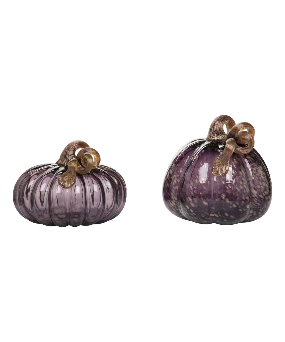 Transpac Collectibles and Figurines - Deep Purple Glass Pumpkin Figurine - Set of Two | Zulily