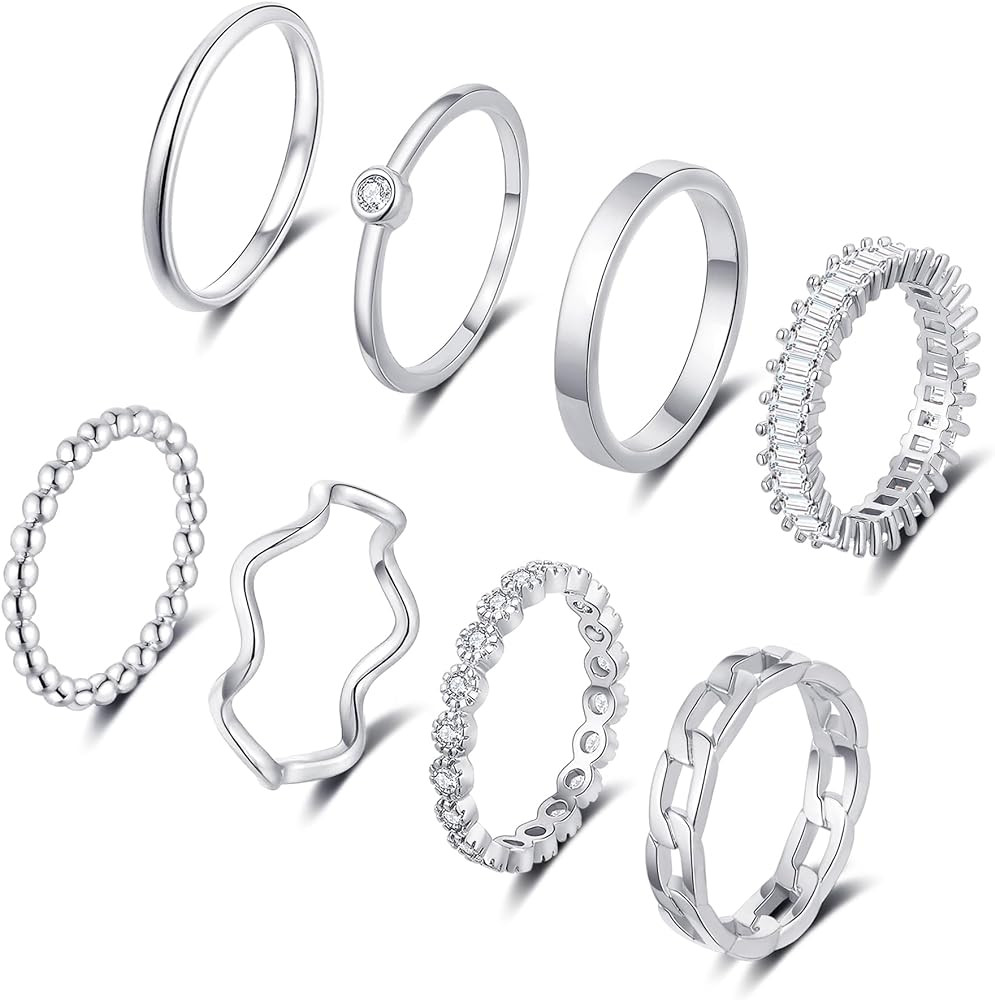 WFYOU Gold Rings for Women Non Tarnish 8PCS 14K Gold Plated Stacking Ring for Women Band Simple C... | Amazon (US)