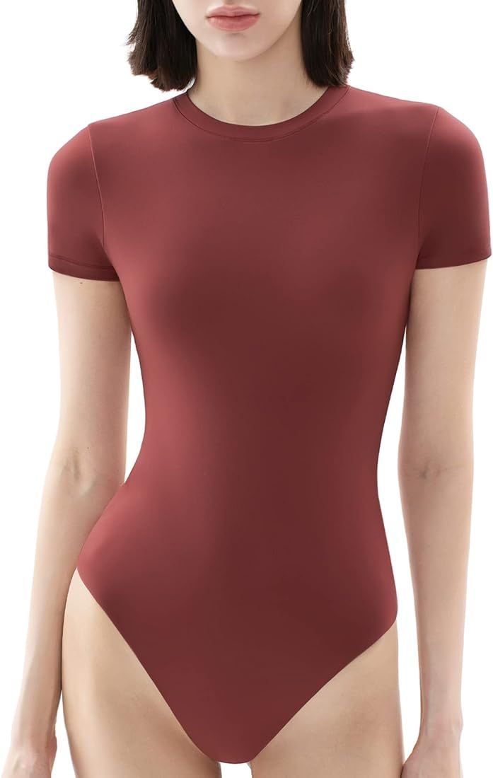 Women's Crew Neck Short Sleeve Bodysuit Fashion T-shirt Tops Smoke Cloud Pro Collection | Amazon (US)