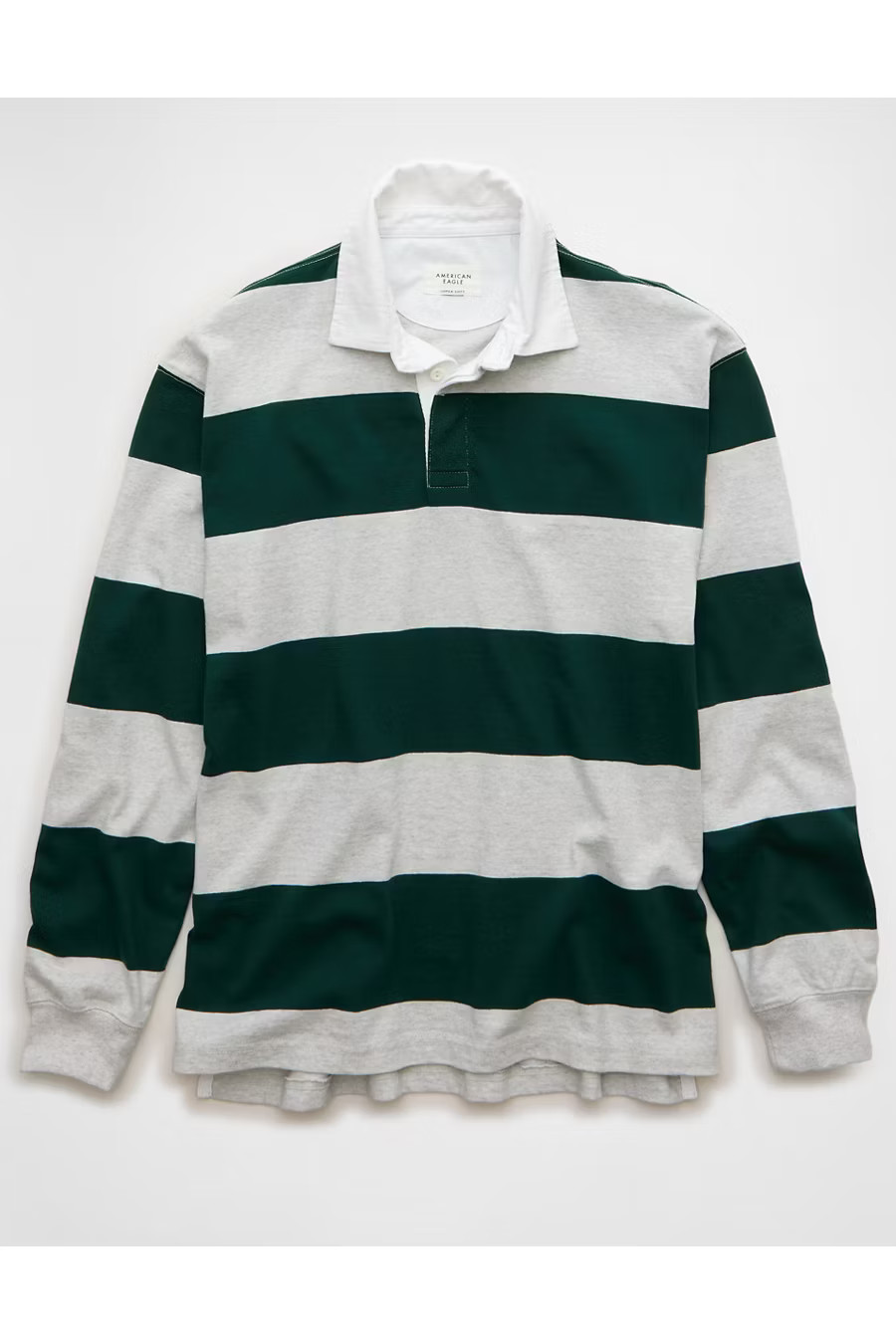 AE Long Sleeve Boxy Rugby Polo Shirt Men's Green XXXL | American Eagle Outfitters (US & CA)