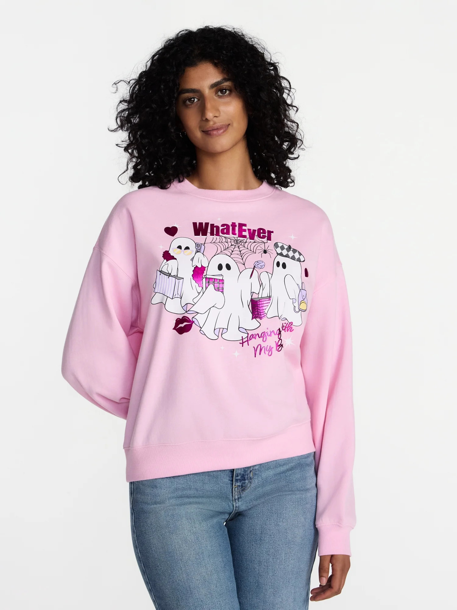 Whatever Ghost Women's Halloween Graphic Crew Sweatshirt, Sizes XXS-XXL | Walmart (US)