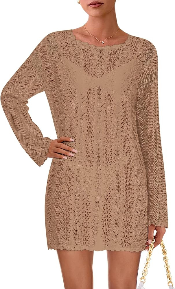 PRETTYGARDEN Women's Swimsuit Cover Ups 2025 Summer Bathing Suit Swimwear Crochet Knit Hollow Out... | Amazon (US)