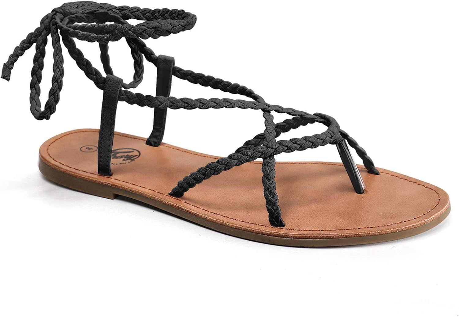 Trary Braided Lace Up and Gladiator Flat Sandals for Women | Amazon (US)