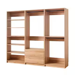 Klair Living Prosper 96 in. W Oak Tower System Freestanding-Shelf Walk-in Wood Closet System Pros... | The Home Depot