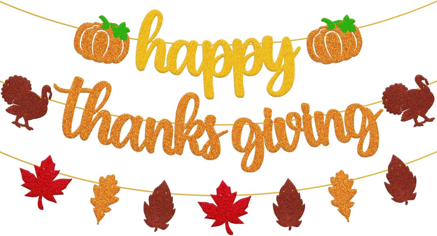 Happy Thanks Giving Banner Fall Leaves Garland Thanksgiving Day Autumn Turkey Theme for Happy Tha... | Amazon (US)