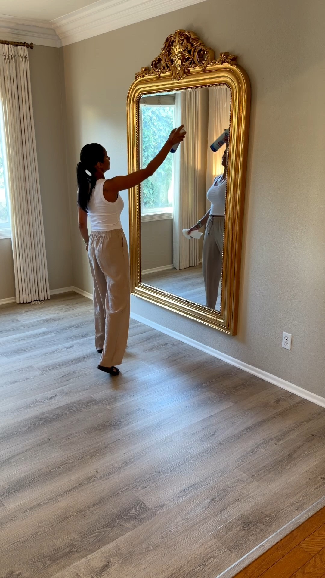 Sometimes all a space needs is one statement piece.

I swapped the wall art in my dining room for this oversized gold mirror and it instantly made the room feel brighter, more open, and a little more elevated 

Mirrors are one of my favorite design tricks for reflecting light and making a space feel larger. I linked a few similar oversized mirrors here in case you’re refreshing your dining room to☺️

#LTKHome #LTKSeasonal #LTKOver40