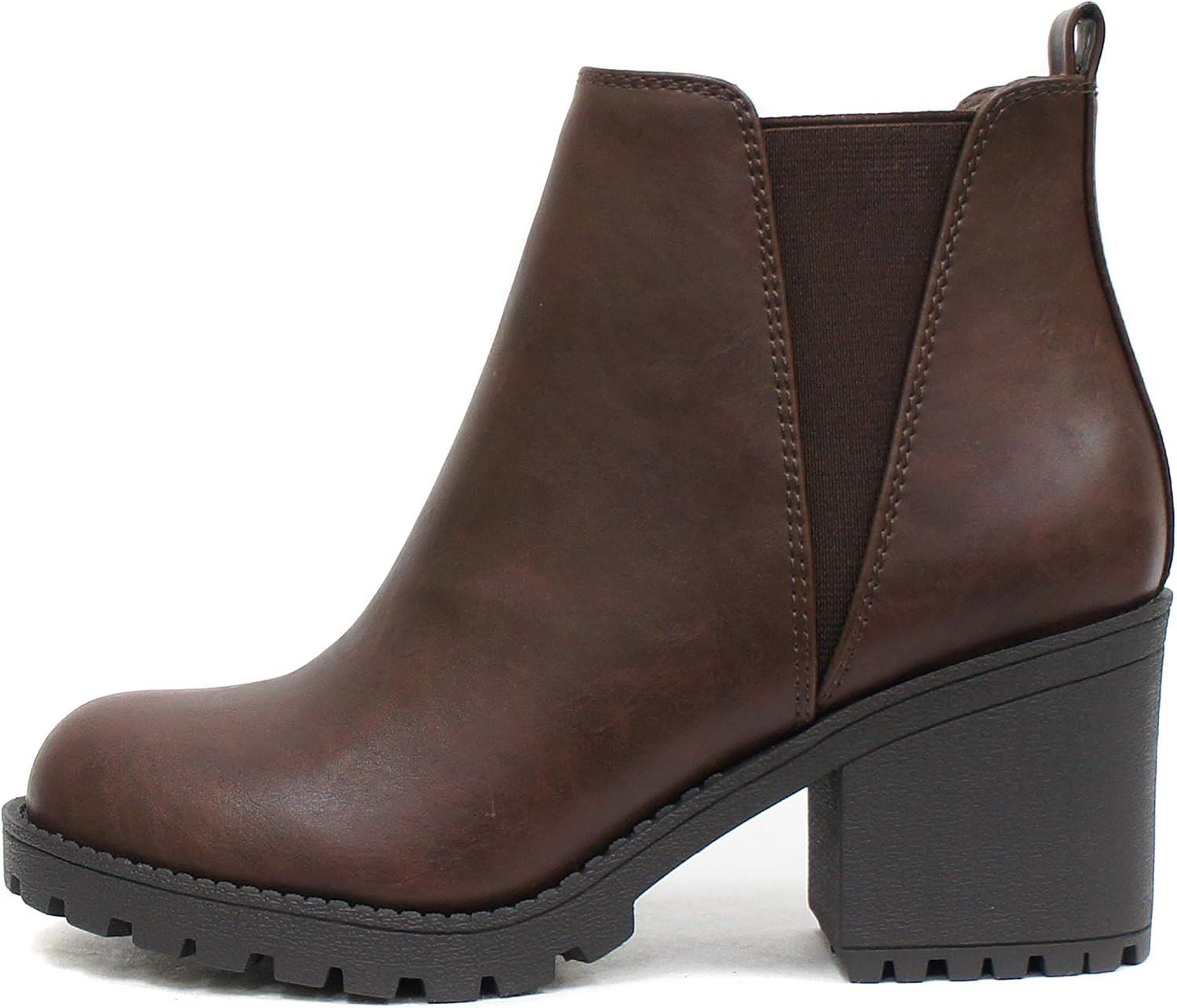 Soda ORIGAMI ~ WOMEN LUG SOLE MID HEEL FASHION ANKLE BOOTIE W/DOUBLE ELASTIC GORE | Amazon (US)