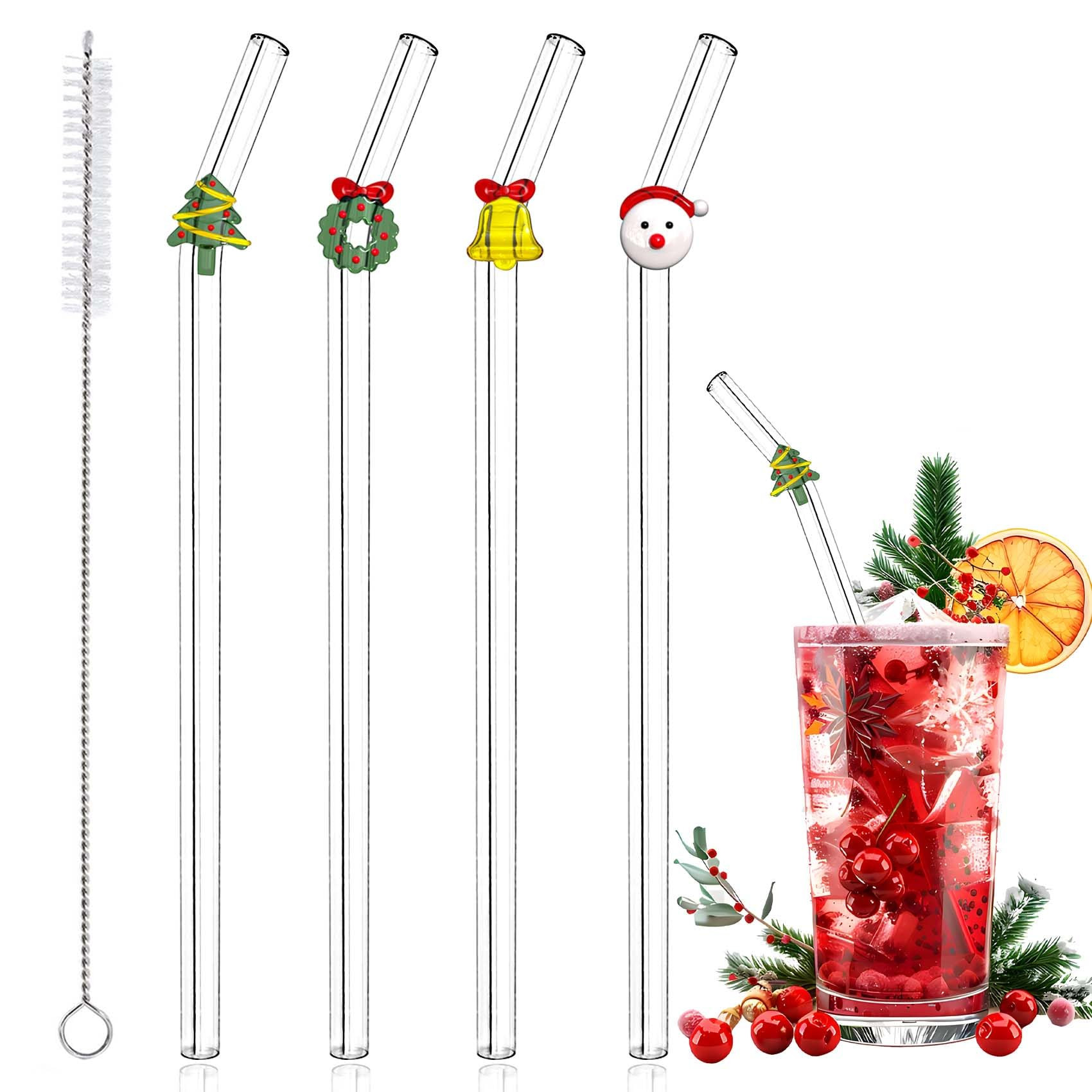 4 Pcs Christmas Reusable Glass Straws, Cute Christmas Shaped with Cleaning Brush for Coffee, Smoo... | Amazon (US)