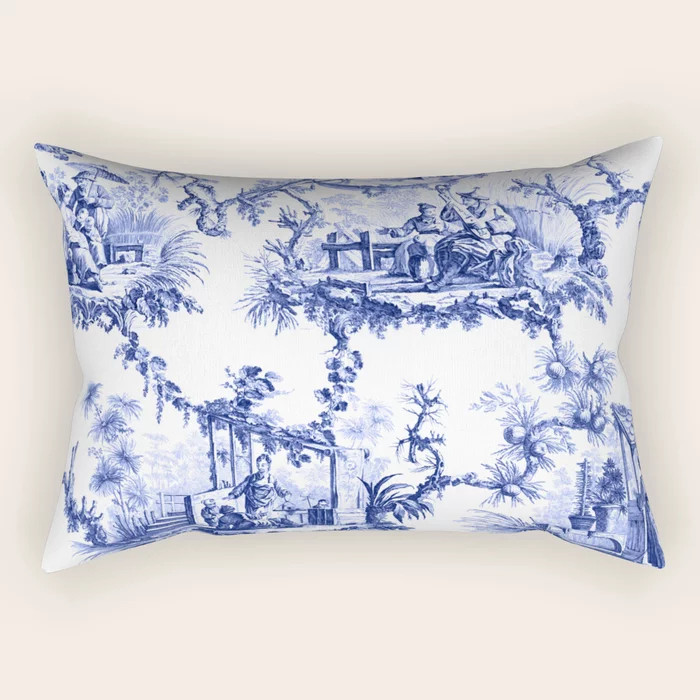 Blue Chinoiserie Toile Rectangular Pillow by The Chinoiserie Pavillion | Society6