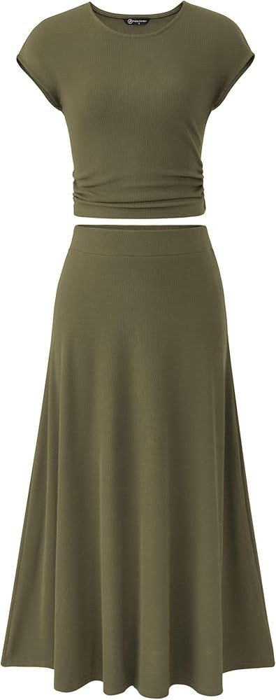 PRETTYGARDEN Two Piece Skirt Set for Women 2026 Summer Spring Dressy Casual Knit Travel Vacation ... | Amazon (US)
