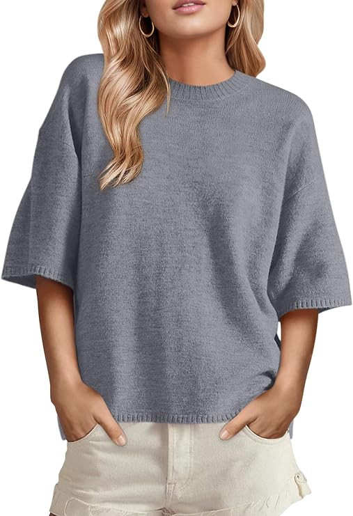 GREAIDEA Womens Short Sleeve Sweater Oversized Crewneck Cozy Knit Pullover Tops Trendy 2026 Busin... | Amazon (US)