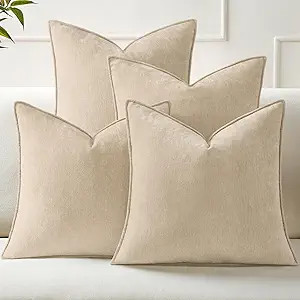 Amazon.com: decorUhome Summer Set of 4 Beige Couch Throw Pillow Covers 18x18, Decorative Soft Neu... | Amazon (US)