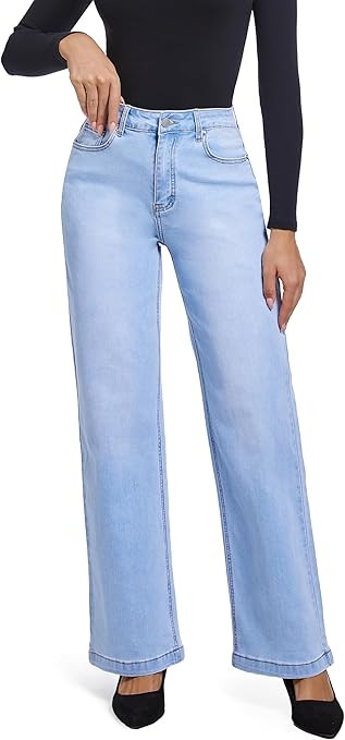 Women's Jeans Straight Leg Casual High Waisted Stretch Trendy Black Pull On Jeans for Women | Amazon (US)