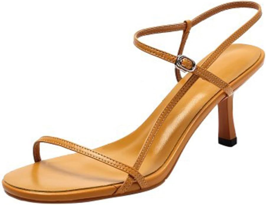 Vujkliy Women's High Heel Sandals Medium Heel Open Toe Sandals Sexy Everyday Walking 7CM Buckle W... | Amazon (US)