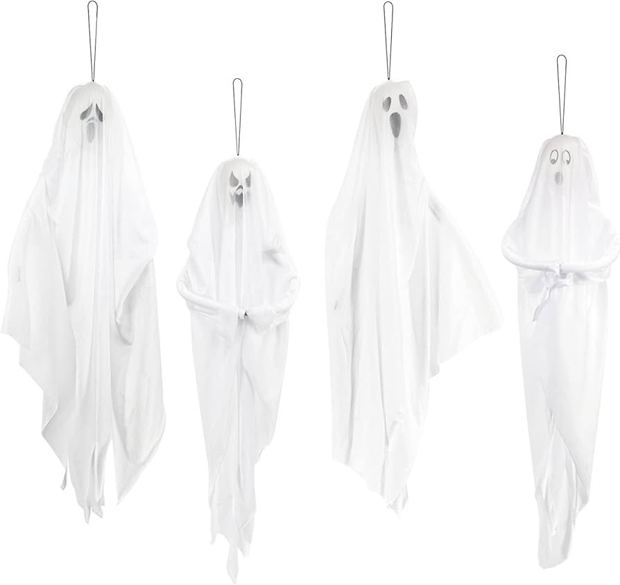 4 Pack 28" Halloween Hanging Ghosts for Halloween Party Decorations, Cute Flying Ghost for Front ... | Amazon (US)