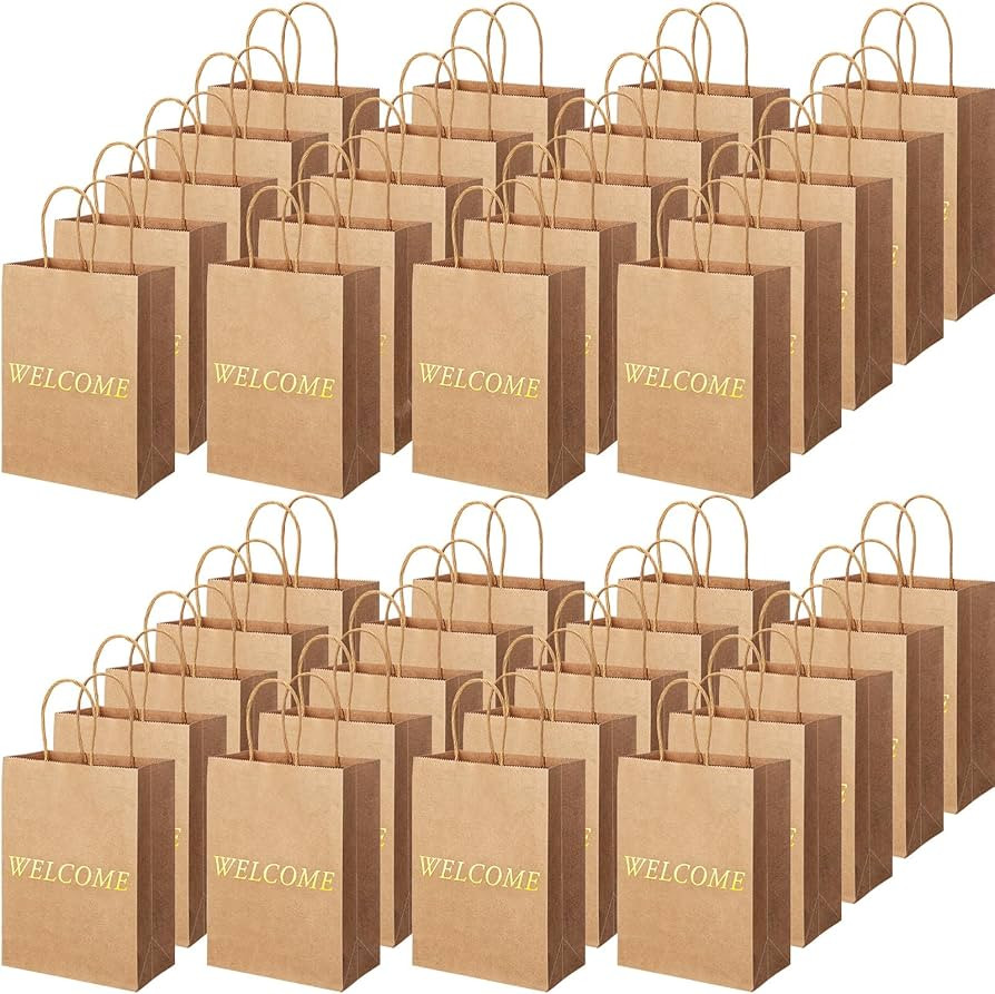 Jexine 100 Pcs Welcome Paper Gift Bags Kraft Welcome Wedding Bags with Handles Bulk Wedding Churc... | Amazon (US)
