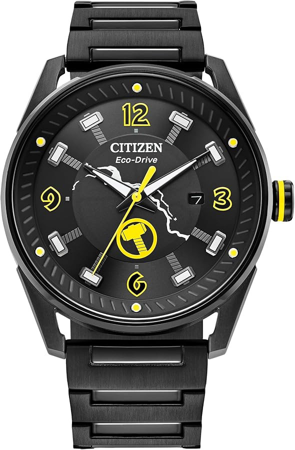 Citizen Eco-Drive Men's Marvel Thor "Find Your Power" Black IP Stainless Steel, 3-Hand Date, Lumi... | Amazon (US)