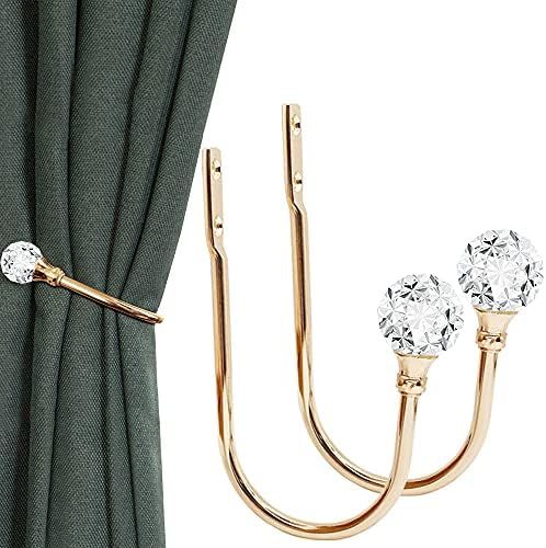 KOLAKO Curtain Holdbacks, Crystal Curtain Tieback Hooks Gold Metal Decorative Drapery Curtain Holder | Amazon (US)