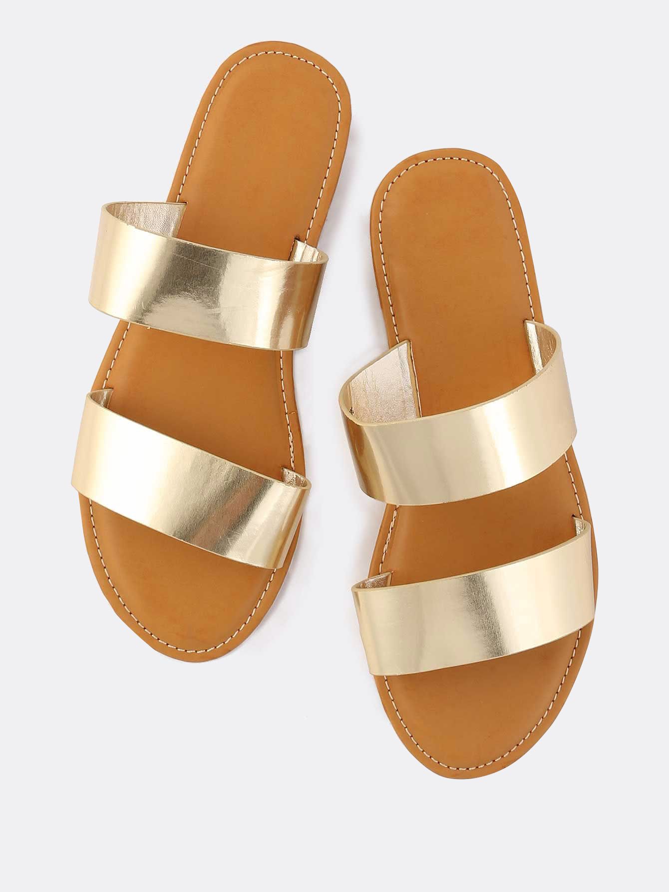 Metallic Duo Strap Sandals GOLD | SHEIN