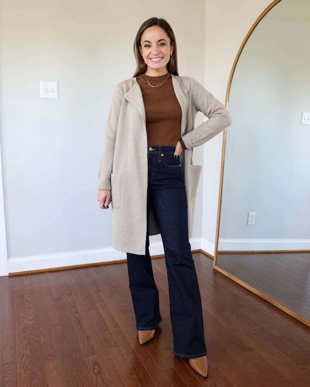 Styling the J.Crew Juliette cardigan three ways!

Long Cardigan: XXS - in heather birch, size down for the best fit

Outfit 1:
Bootcut Jeans: Petite 24 - tts fit, stretch denim
Brown Sweater: XXS
Boots: tts

Outfit 2:
Burgundy sweater (Quince): xs 
Cream pants (Ann Taylor): petite 00 
Shoes: tts

Outfit 3:
White t-shirt (gap): xxs 
Dark wash jeans (quince): 24, 26” inseam 
Shoes: tts
Tan bag is from Polene, the un nano in textured tan 

My measurements for reference: 4’10” 105lbs bust, waist, hips 32”, 24”, 35” size 5 shoe. 25” inseam measurement to my ankle bone. 


#LTKFindsUnder100 #LTKHoliday #LTKStyleTip