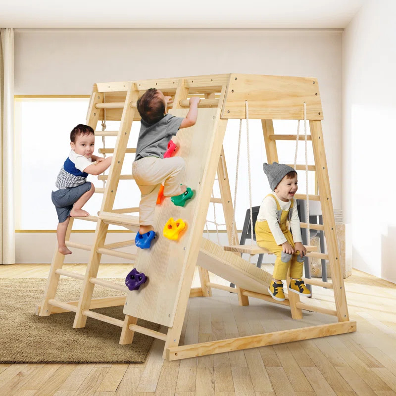 8-in-1 47‘’ W Indoor Playground Wooden Jungle Gym Baby Climbing Toys, Montessori Waldorf Styl... | Wayfair North America