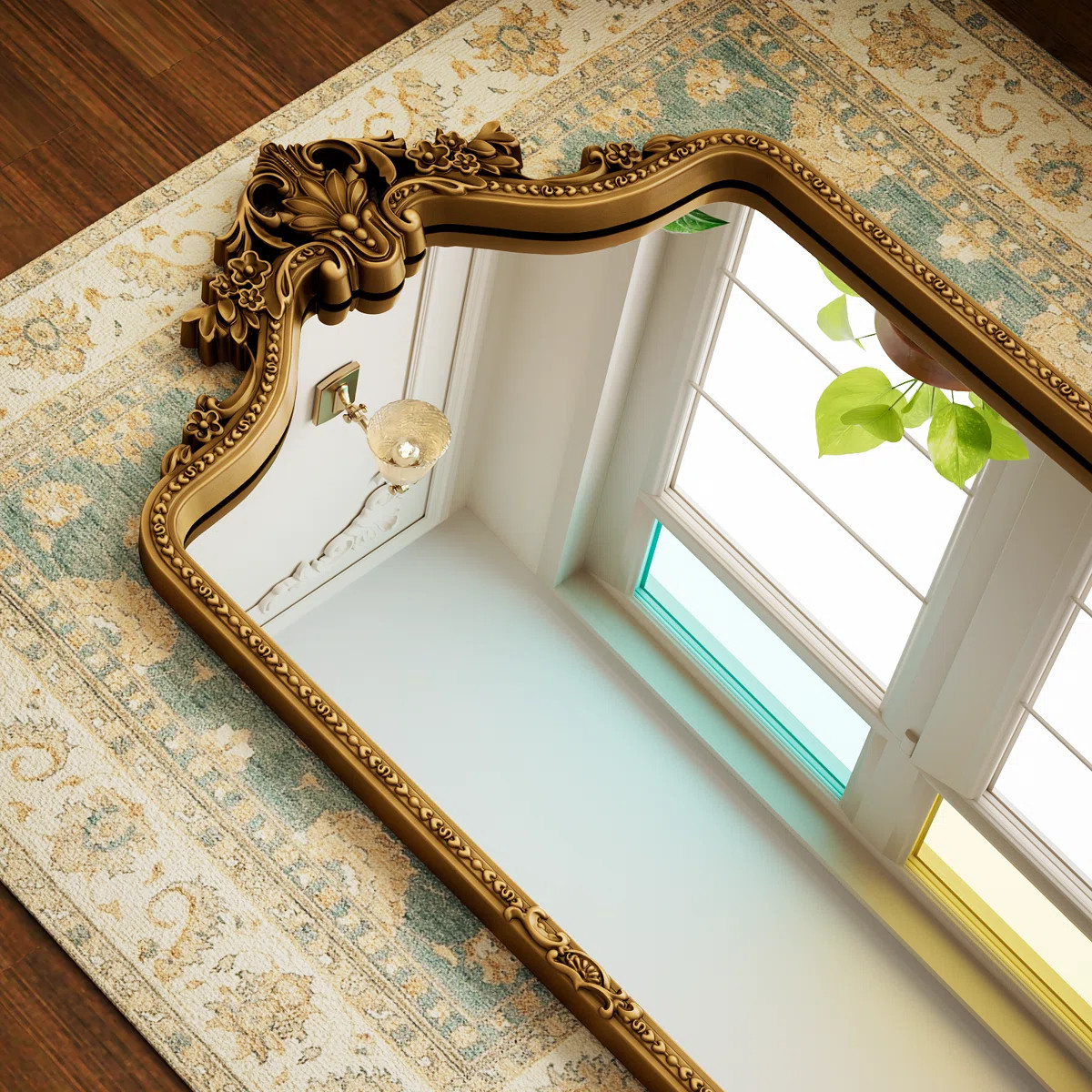 Vintage Full Length Mirror Luxury Carved PU Framed Arched Standing Floor Mirror Full Body Mirror | Wayfair North America