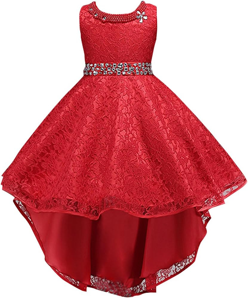 Flower Girls Vintage Overlay Lace Beaded Rhinestone Wedding Tulle Dresses Maxi High Low Gown Danc... | Amazon (US)