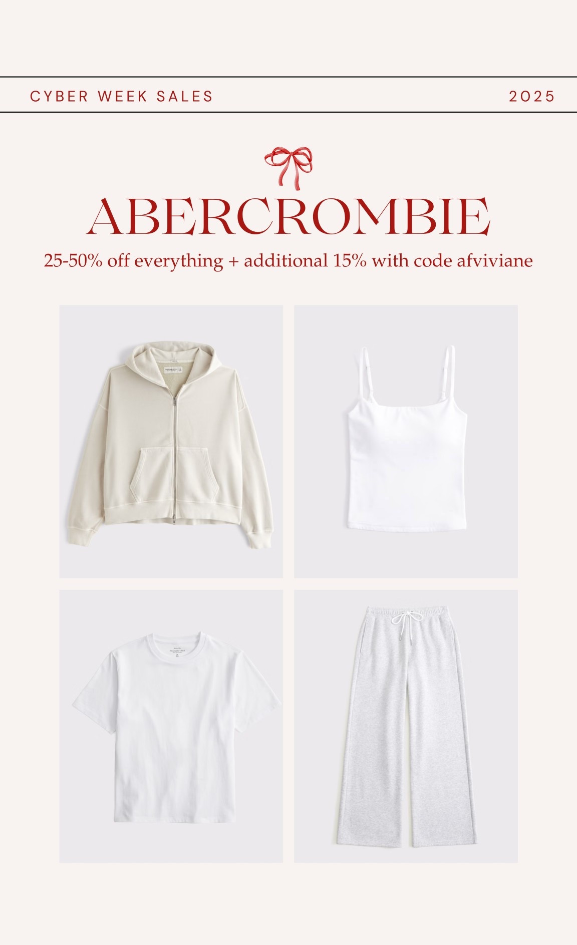 [11/24/25] most loved basic styles from Abercrombie | use code AFVIVIANE for stackable 15% off! Usually wear xs in tank, sweats, and small in tee + zip up 

*Offer valid in stores and online from 11/24/2025-12/1/2025 in US/CA. Excludes clearance and gift cards. Online price reflects discount. Use code AFVIVIANE to get an additional 15% off everything in stores and online at checkout from 11/24/2025-12/1/2025 in US/CA. Excludes clearance and gift cards. See details online.

#LTKPetite #LTKCyberWeek #LTKSaleAlert