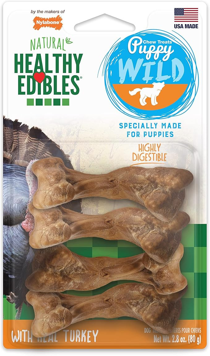 Nylabone Healthy Edibles WILD Natural Long-Lasting Turkey Flavor Bone Chew Treats for Dogs, Small... | Amazon (US)