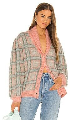 LoveShackFancy Jeeves Cardigan in Magnolia Pink Plaid from Revolve.com | Revolve Clothing (Global)