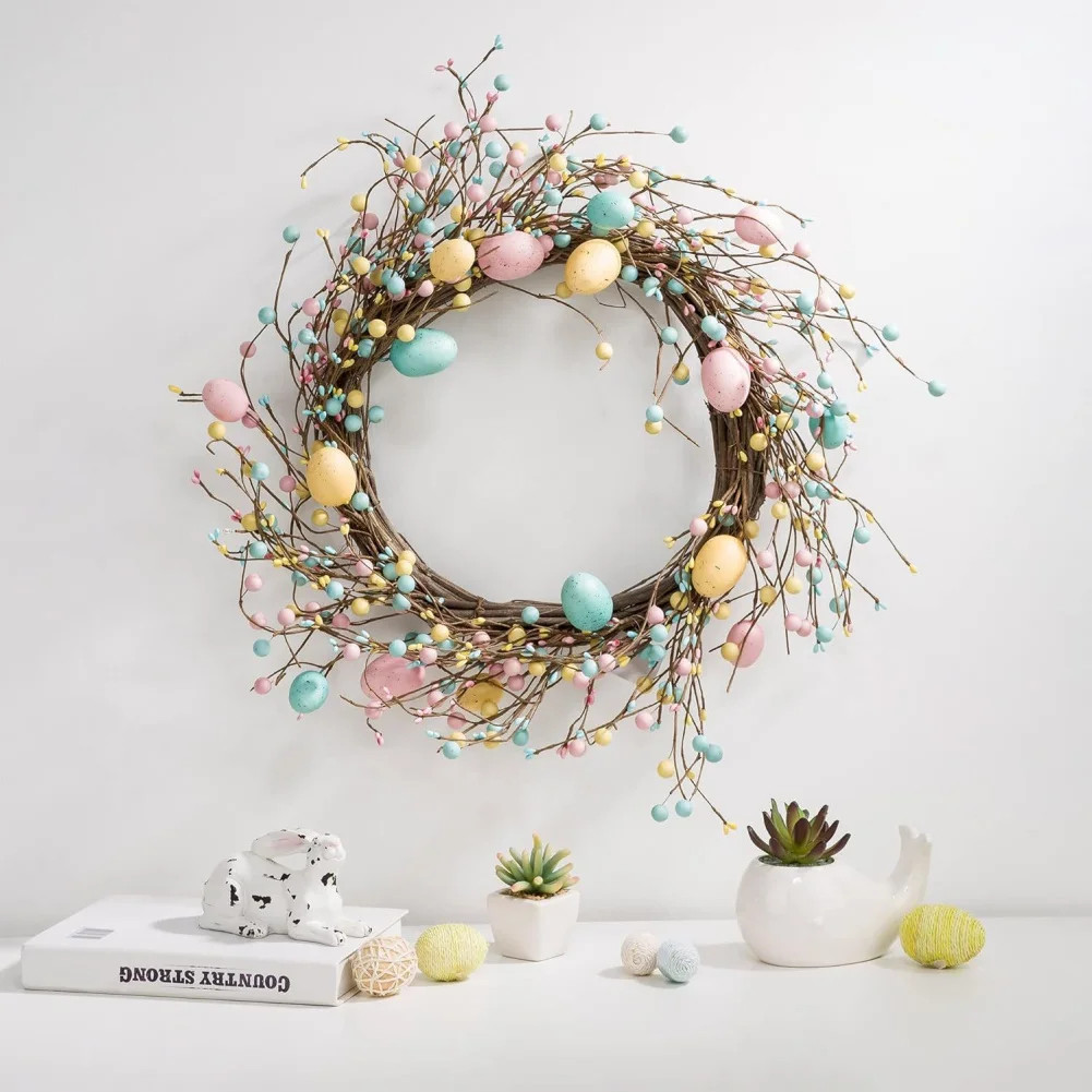 20 Inch Artificial Easter Wreath for Front Door Spring Easter Garland Wreath with Colorful Pastel... | Walmart (US)
