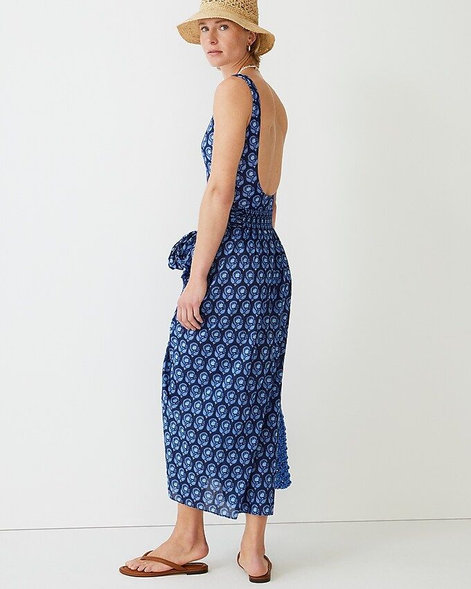 Draped sarong in navy bouquet block print | J. Crew US