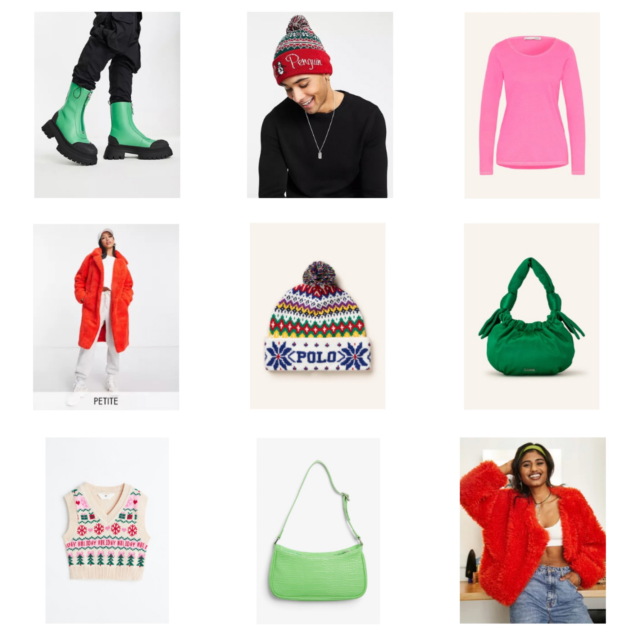 Red Teddy Coat. Fashion Blogger Girl by Style Blog Heartfelt Hunt. Girl with blond hair wearing a red teddy coat, Christmas beanie, pink top, Christmas vest, black pants, green ruched bag and green chunky boots. #colorfuloutfit #colorfulstyle #colorfulfashion #colorfullooks #fashionfun #cutefalloutfit #fallfashion2022 #falllookbook #fitcheck #dailylooks #dailylookbook #contentcreator #microinfluencer #discoverunder20k