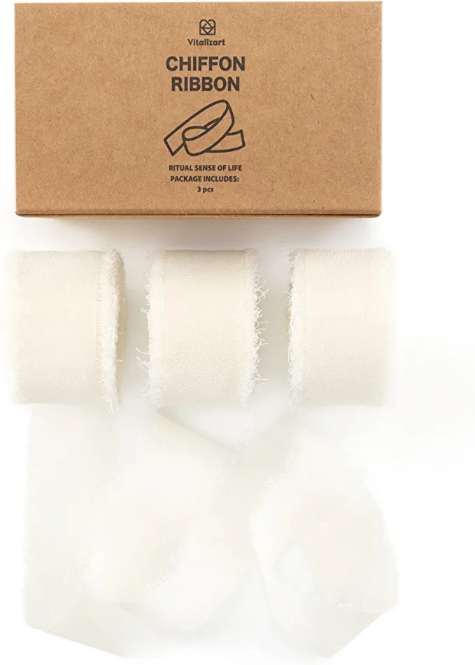 Amazon.com : Vitalizart Ivory White Chiffon Silk Ribbon 1" x 21Yd Fringe Fabric Eco-Friendly Pack... | Amazon (US)