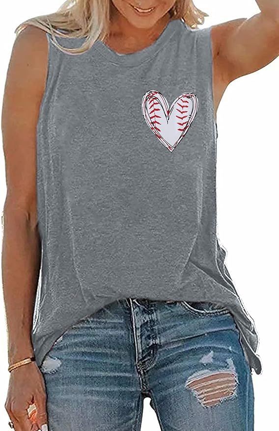 MOUSYA Baseball Tank Top Women Heart Print Baseball Tanks Racerback Casual Sleeveless Baseball Ma... | Amazon (US)
