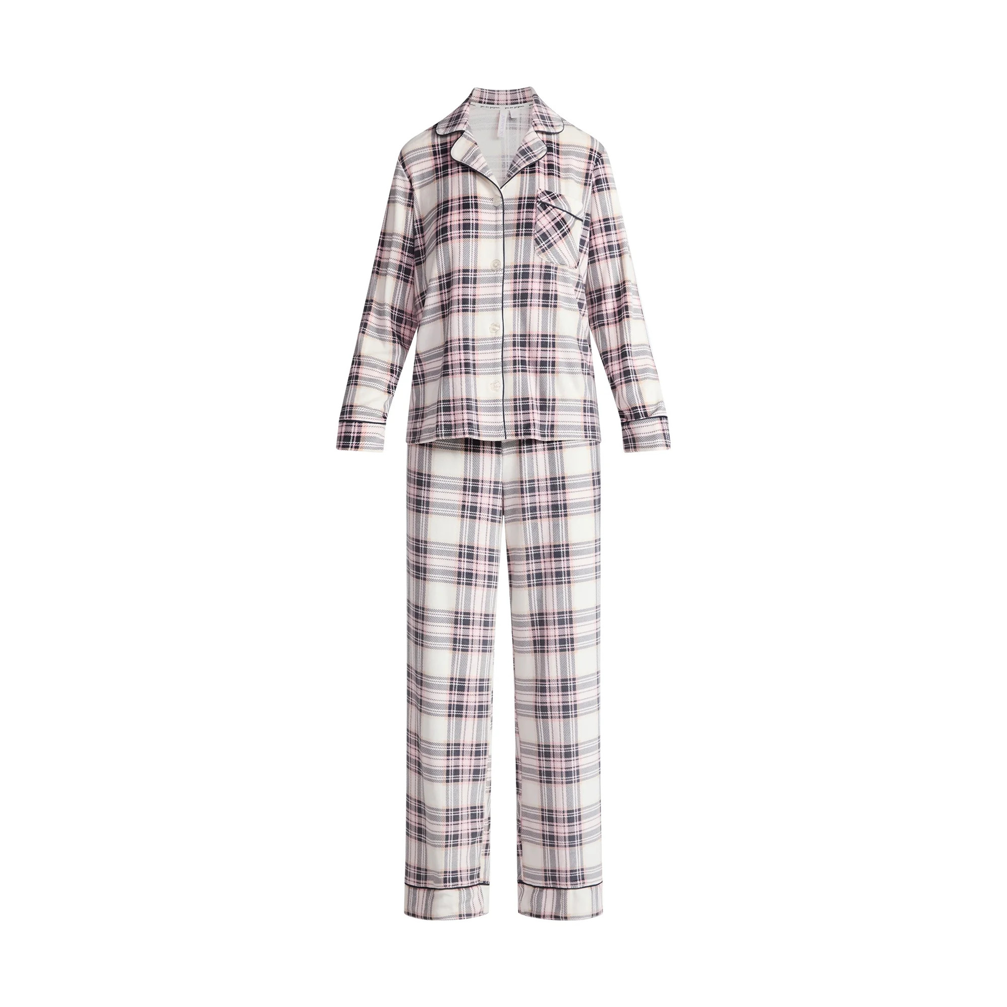 Joyspun Women’s Stretch Velour Notch Collar Long Sleeve Pajama Set, Sizes XS to 4X | Walmart (US)