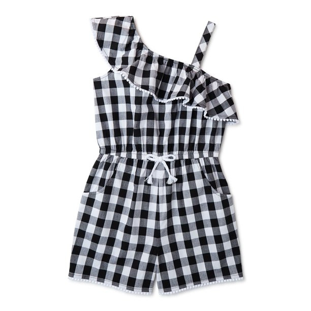 Wonder Nation Girls One Shoulder Romper, Sizes 4-18 & Plus - Walmart.com | Walmart (US)