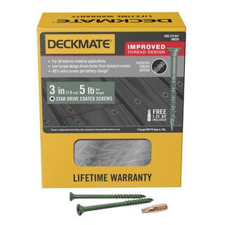 #9 x 3 in. Green Exterior Self-Starting Star Flat Head Wood Deck Screws 5 lbs. box(325 pcs) | The Home Depot