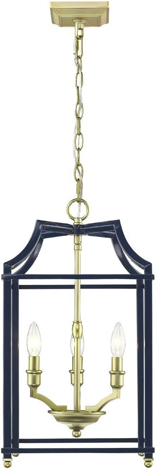 Golden Lighting 8401-3P SB-NVY Leighton Pendant, Satin Brass with Navy | Amazon (US)