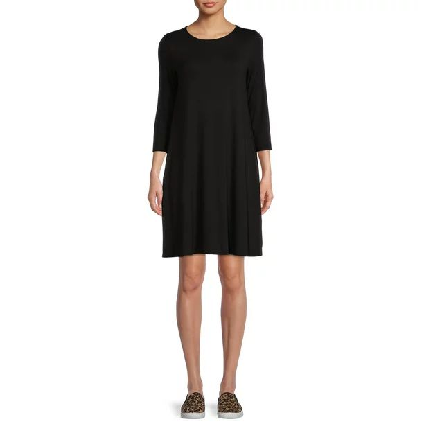 Time and Tru Women's Knit Dress with 3/4-Length Sleeves | Walmart (US)
