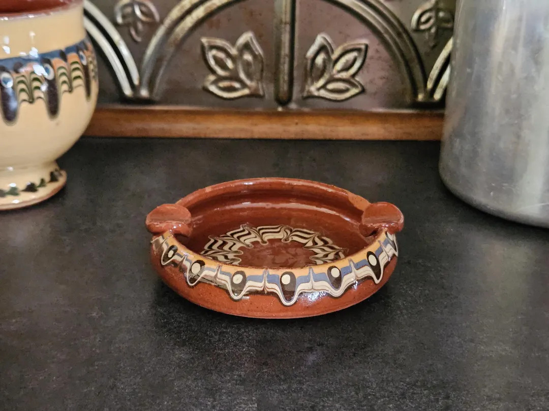 Vintage Bulgarian Troyan Peacock Eye Ashtray, Folk Art Hand-painted Terra Cotta Pottery Ashtray M... | Etsy (US)