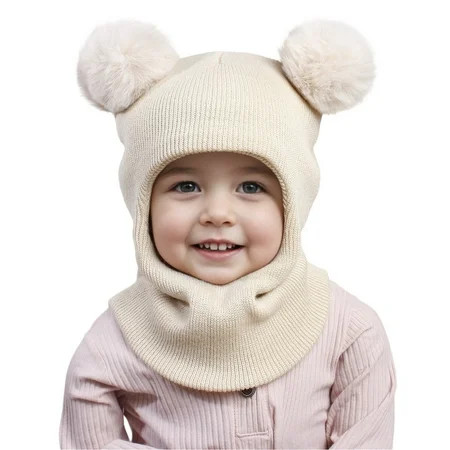 Splozh Cute Baby Toddler Winter Beanie Warm Hat Hooded Scarf Knitted Cap Kids Beige One Size | Walmart (US)